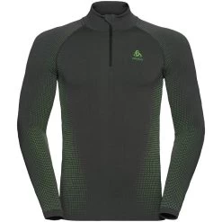 Odlo Base Layer Top Turtle Neck Long Sleeve Half Zip Performance Warm Eco Homme Vert