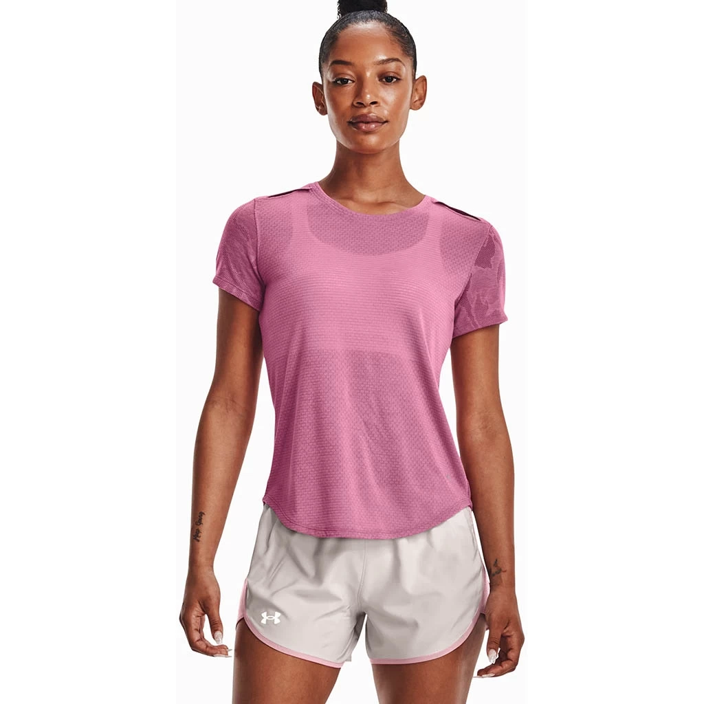 Under Armour Streaker Snowcloud Short Sleeve Femme Rose – Image 4